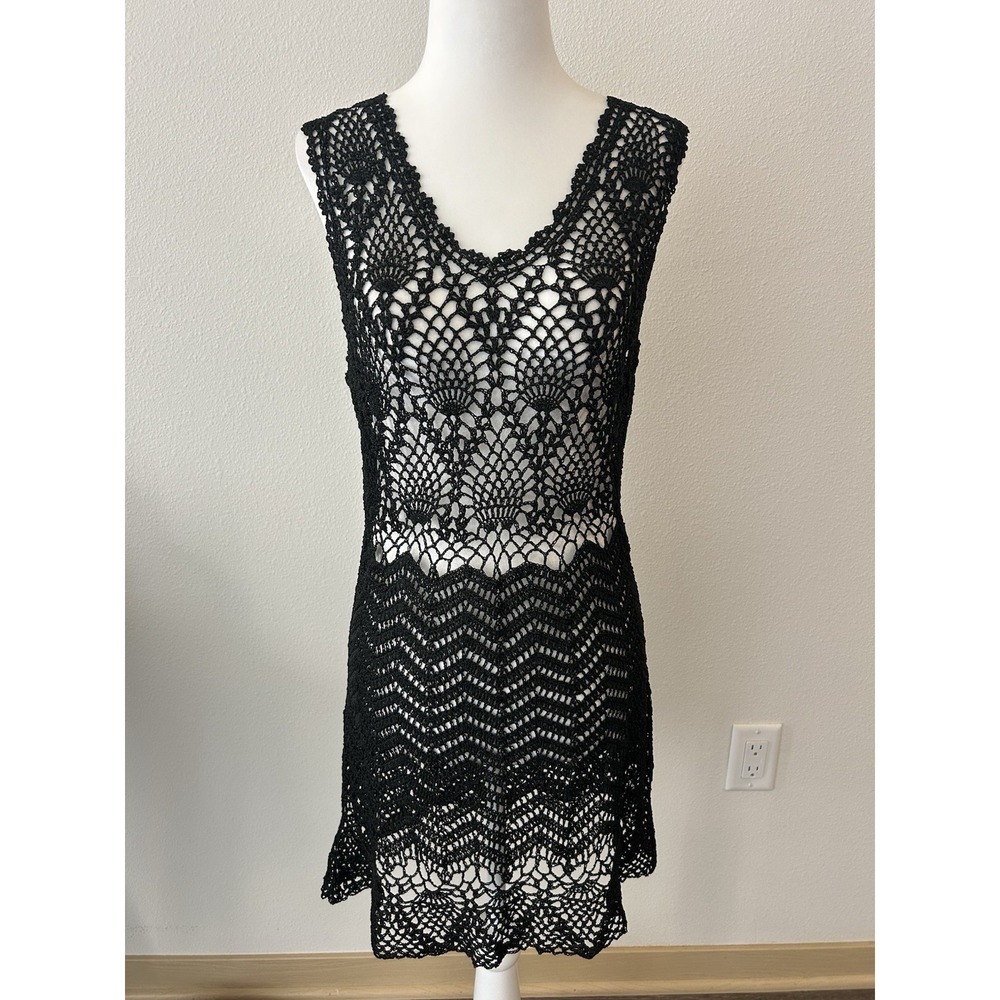 Vintage 90s Open Crochet Coverup Dress Retro Grunge Boho Whimsigoth Festival